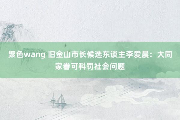 聚色wang 旧金山市长候选东谈主李爱晨：大同家眷可科罚社会问题